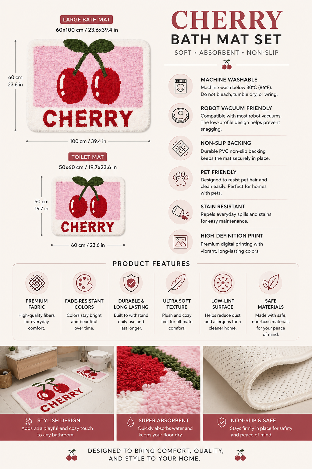 🍒 Kirsch Badematten-Set