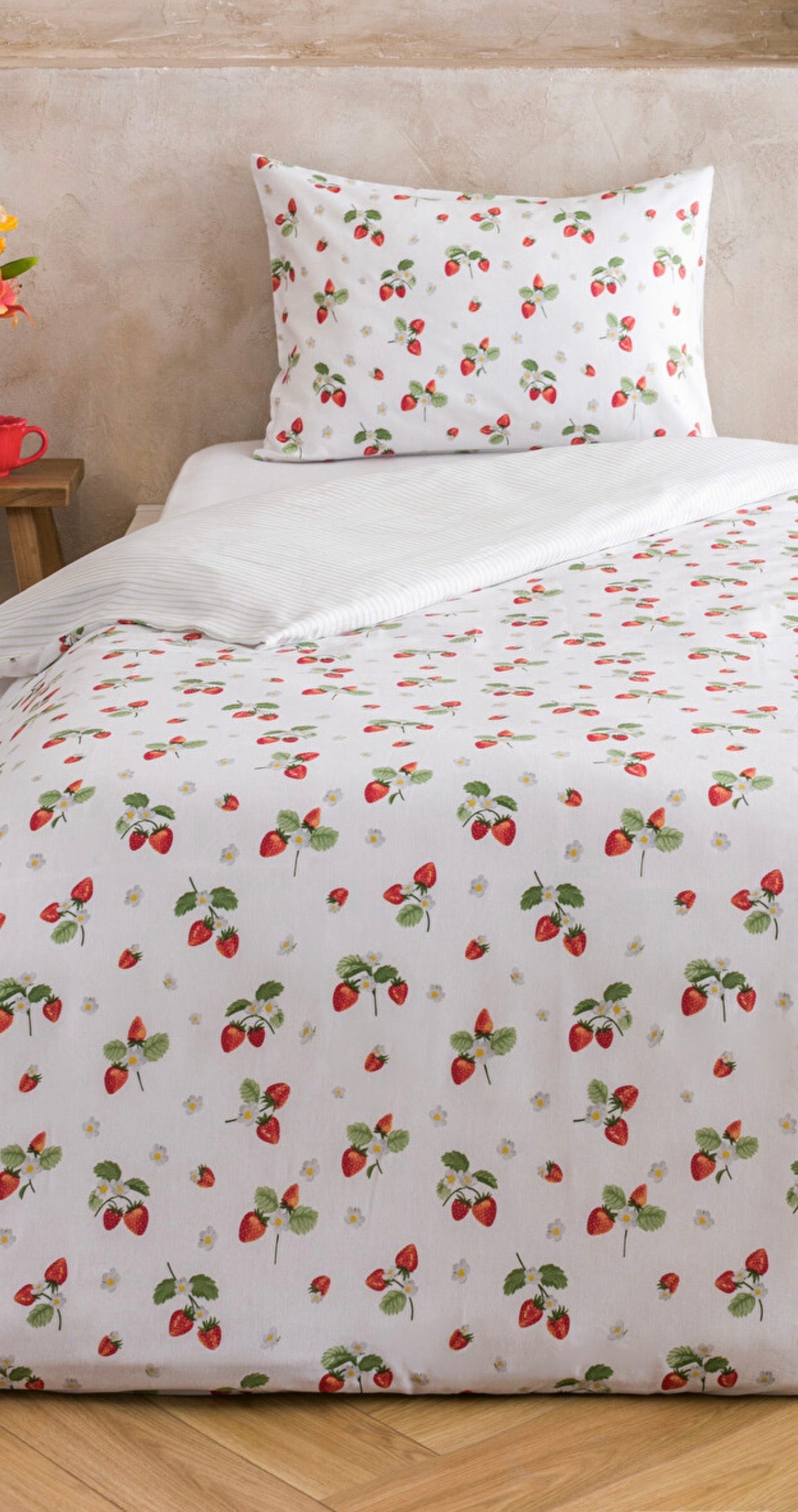 Bettwäsche-Set mit Erdbeeren – 3-teilig – Weiche Baumwollmischung