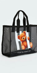 Cute Teddy Mesh Strandtasche – Leichte wiederverwendbare Einkaufs- und Reisetasche