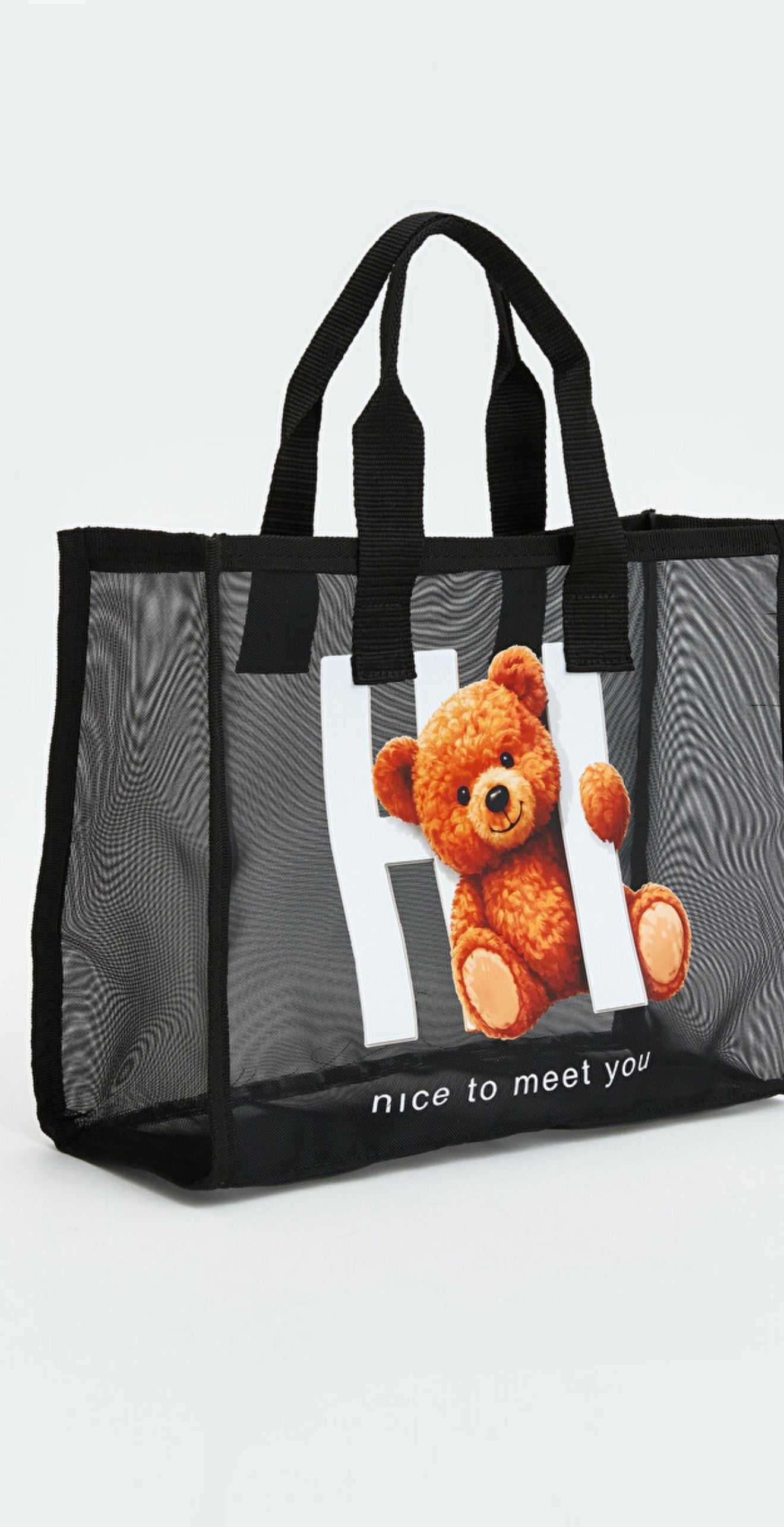 Cute Teddy Mesh Strandtasche – Leichte wiederverwendbare Einkaufs- und Reisetasche