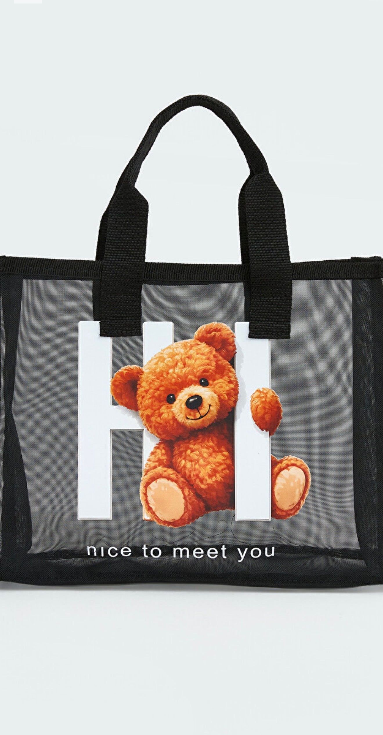 Cute Teddy Mesh Strandtasche – Leichte wiederverwendbare Einkaufs- und Reisetasche